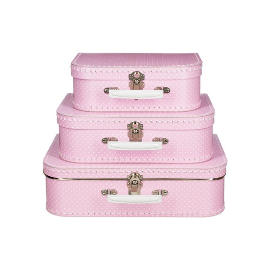 Koffertje roze met stippen wit 30 cm -