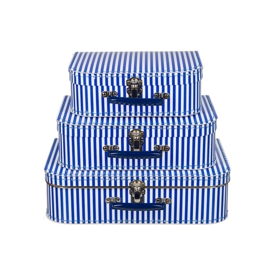 Kinderkoffertje blauw met witte strepen 30 cm -