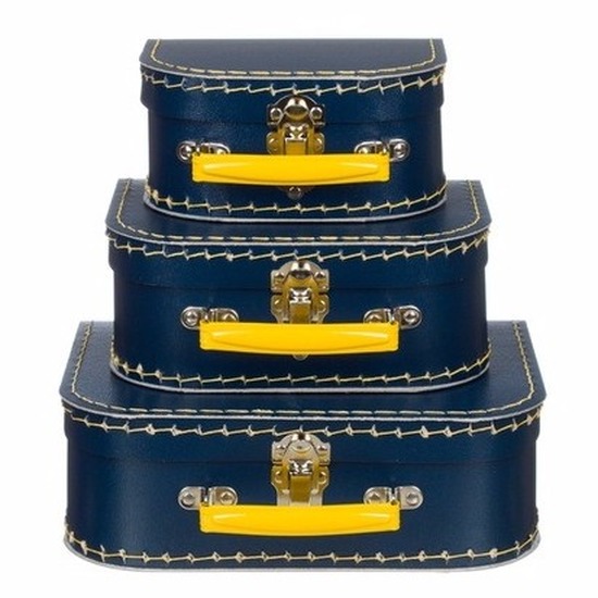 Kinderkoffertje navy/geel 20 cm -