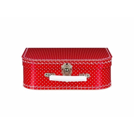 Speelgoed koffertje rood met witte stippen 25 cm -
