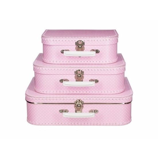 Speelgoed koffertje roze met stippen wit 25 cm -