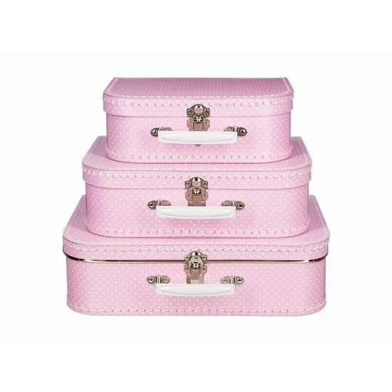 Speelgoed koffertje roze met stippen wit 30 cm -