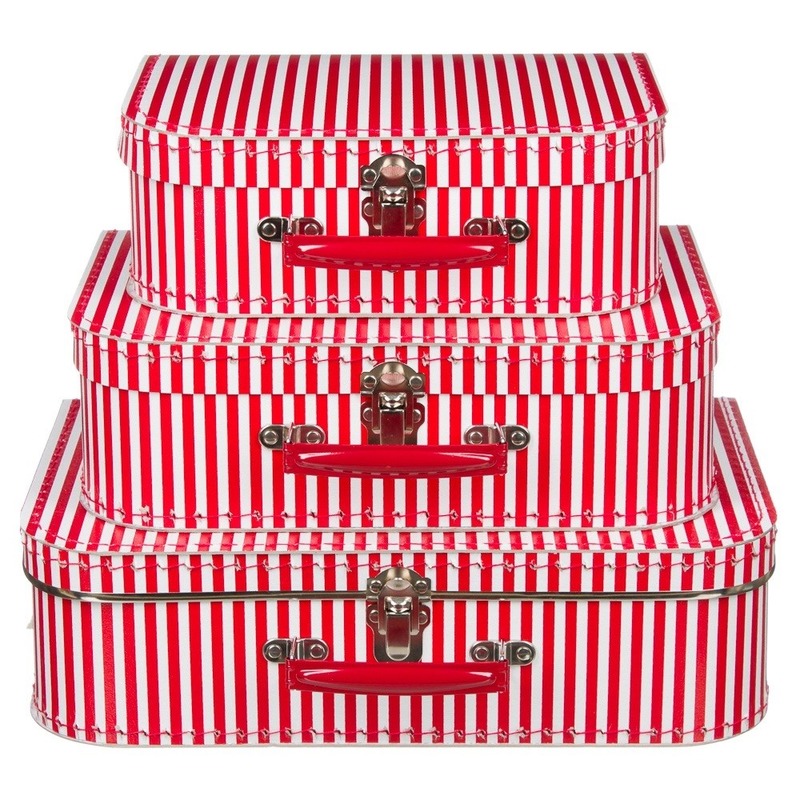 Kinderkoffertje rood met witte strepen 30 cm -