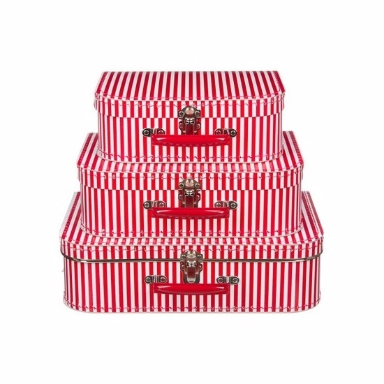 Speelgoedkoffertje rood met witte strepen 25 cm -