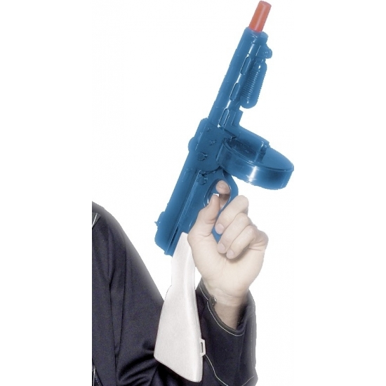 Tommy gun geweer met geluid - blauw - kunststof - 49 cm - maffia gangster verkleed accessoire -
