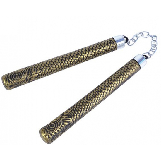 Carnaval verkleed wapens Ninja nunchaku stokjes - goud - 25 cm - kunststof -
