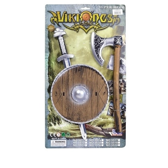 Viking zwaard met bruin schild en bijl set -