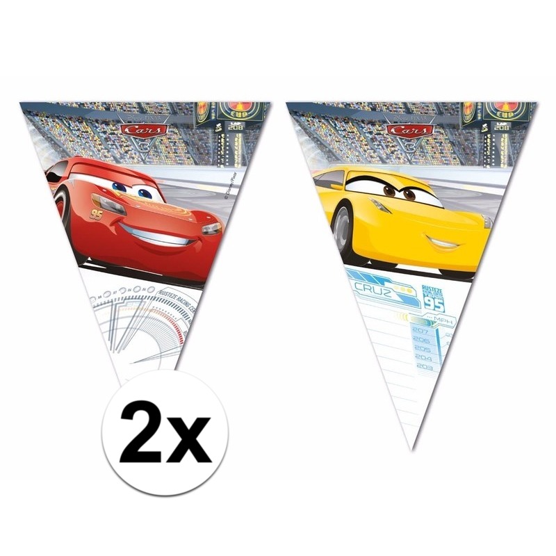 Cars vlaggenlijn - 3x - 3 meter - plastic - kinder verjaardag - slingers - vlaggetjes -