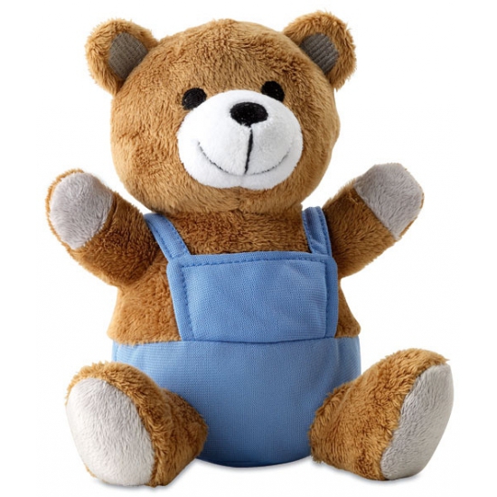 Pluche teddybeer met blauwe outfit 16 cm -