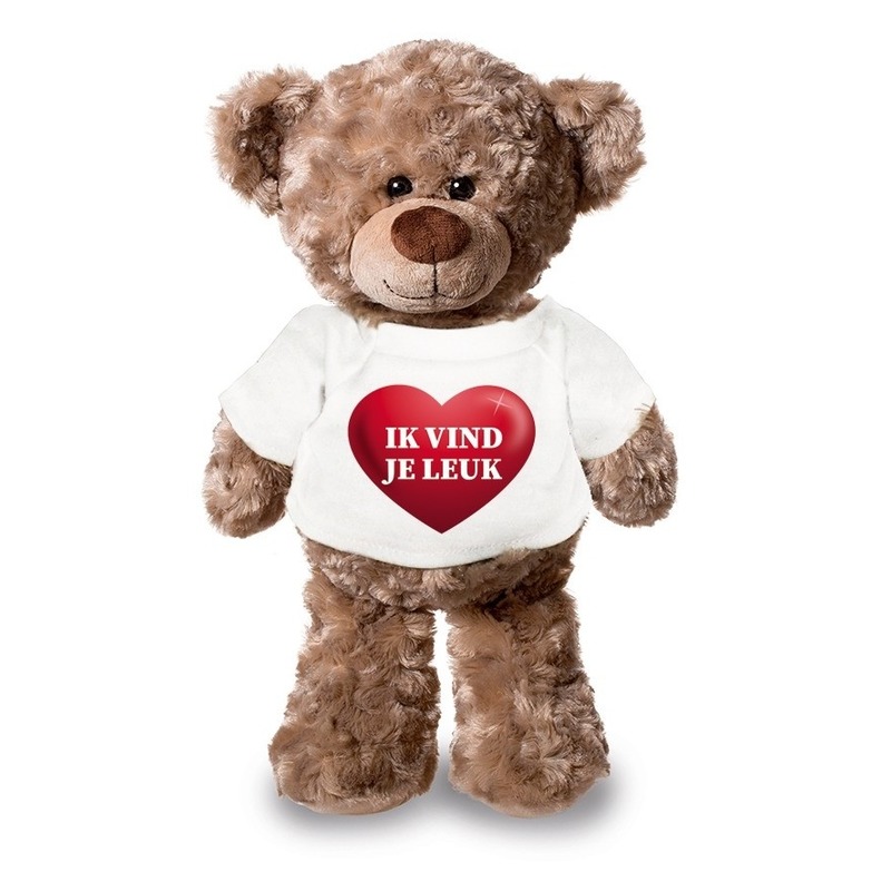 Knuffel teddybeer met ik vind je leuk hartje shirt 24 cm -