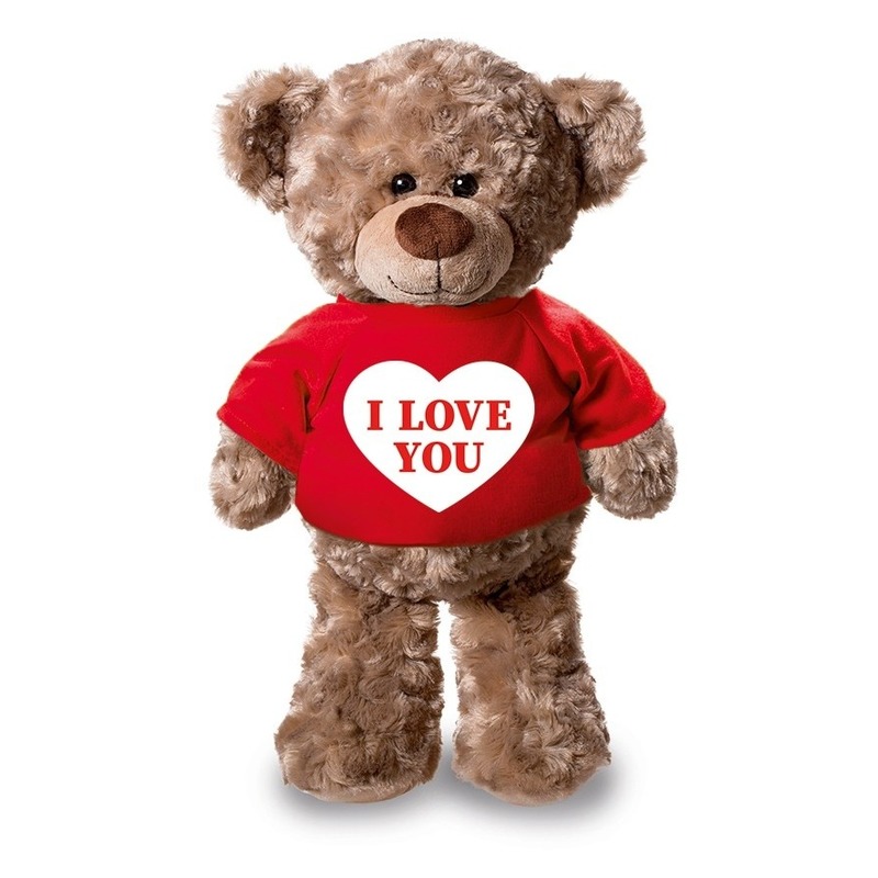Knuffel teddybeer met I love you hartje rood shirt 24 cm -