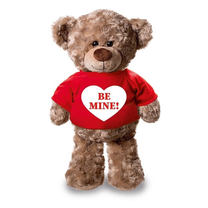 Knuffel teddybeer Be Mine hartje rood shirt 24 cm -