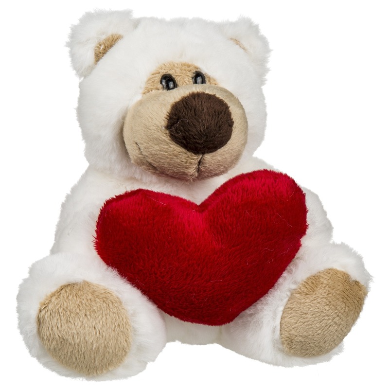 Pluche knuffelbeertje met rood hartje - 15 cm - Valentijnsdag decoratie/cadeau - Liefde -