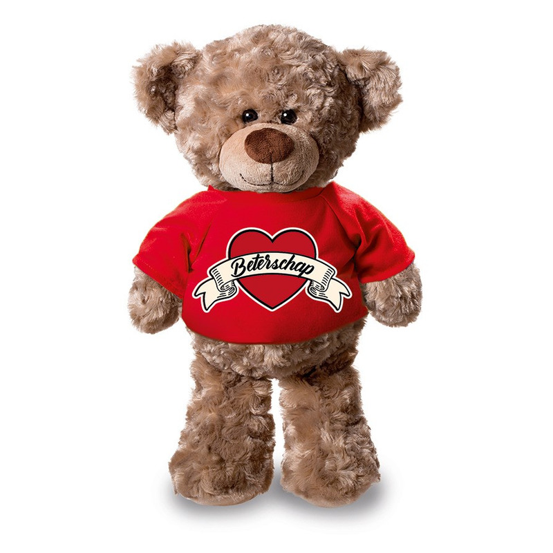 Beterschap pluche teddybeer knuffel 24 cm met rood t-shirt -
