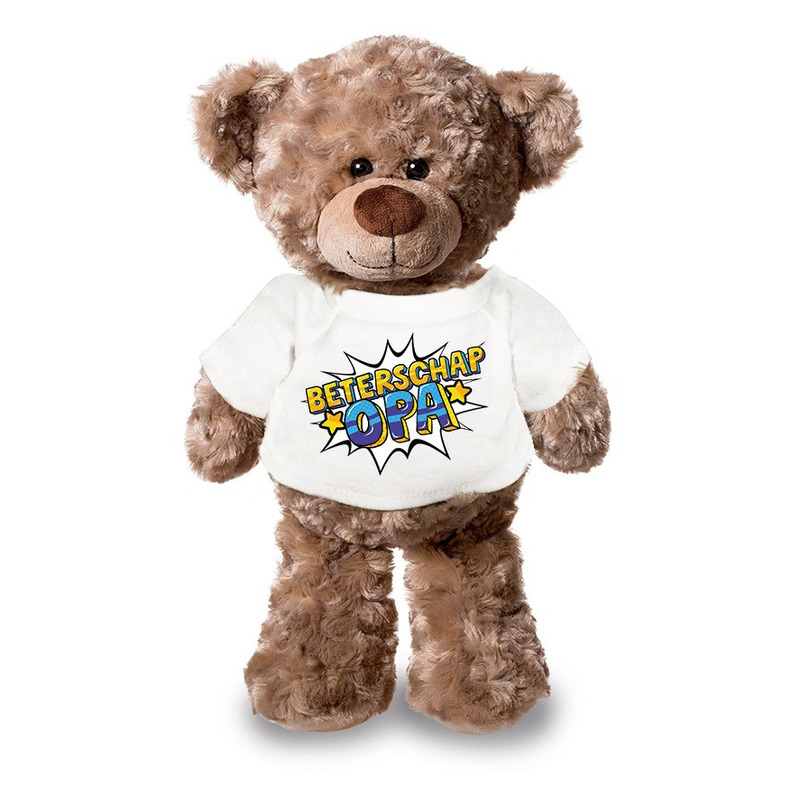 Beterschap opa pluche teddybeer knuffel 24 cm met wit t-shirt -