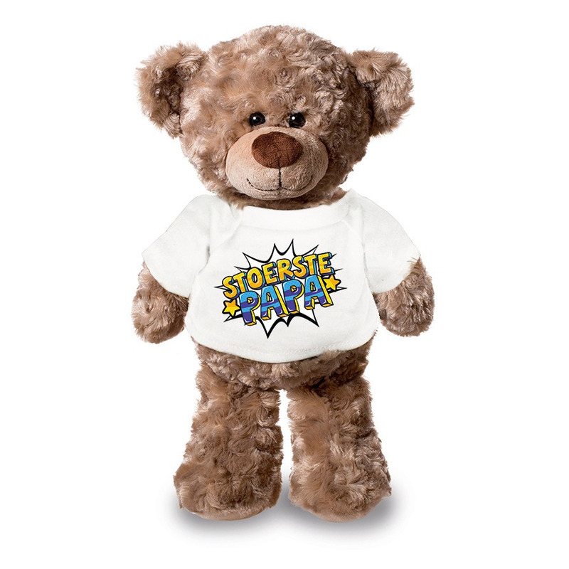 Stoerste papa pluche teddybeer knuffel 24 cm met wit t-shirt -