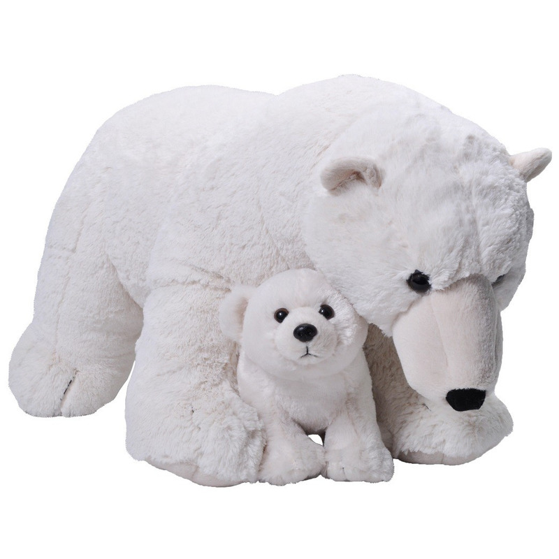 Wild Republic pluche knuffel Ijsbeer met jong - 76 cm - IJsberen knuffels -