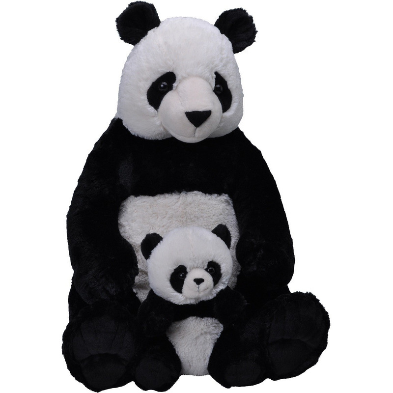 Pluche zwart/witte panda beer met baby knuffel 76 cm speelgoed -
