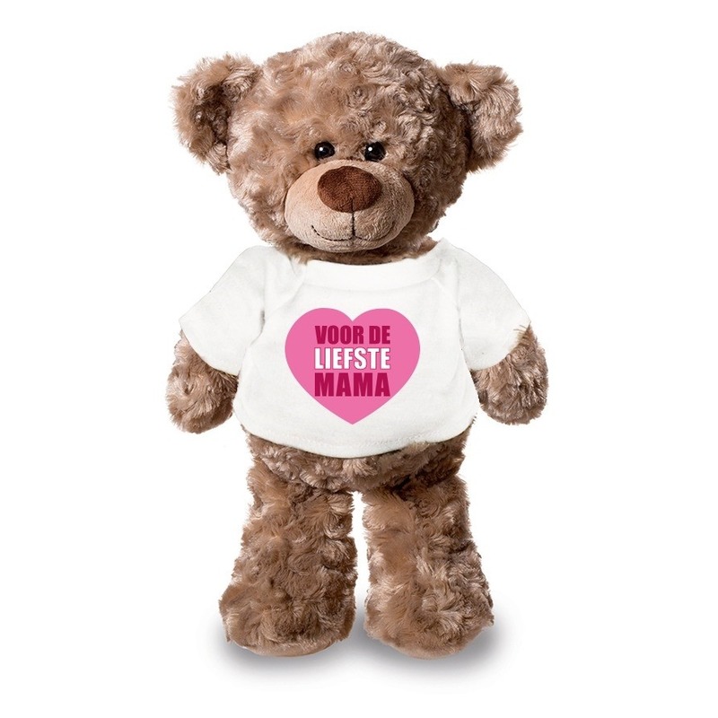 Knuffel teddybeer Liefste Mama wit shirt 24 cm -