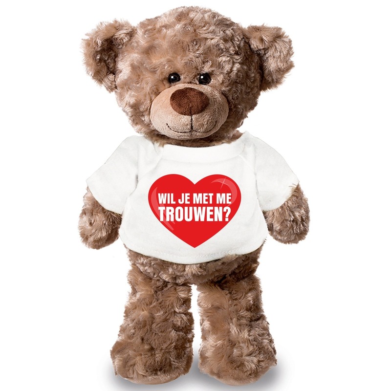 Knuffel teddybeer met Wil je met me trouwen hart shirt 43 cm -