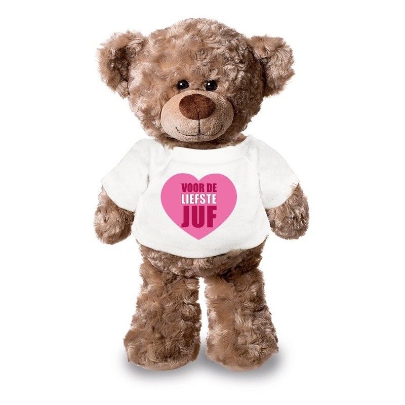 Knuffel teddybeer Liefste Juf wit shirt 24 cm -