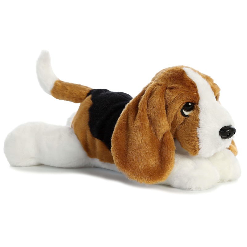 Pluche bruin/witte Basset hound honden knuffel 30 cm speelgoed -