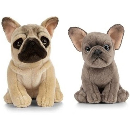 2x Pluche Franse Bulldog honden knuffels 15/25 cm speelgoed set -