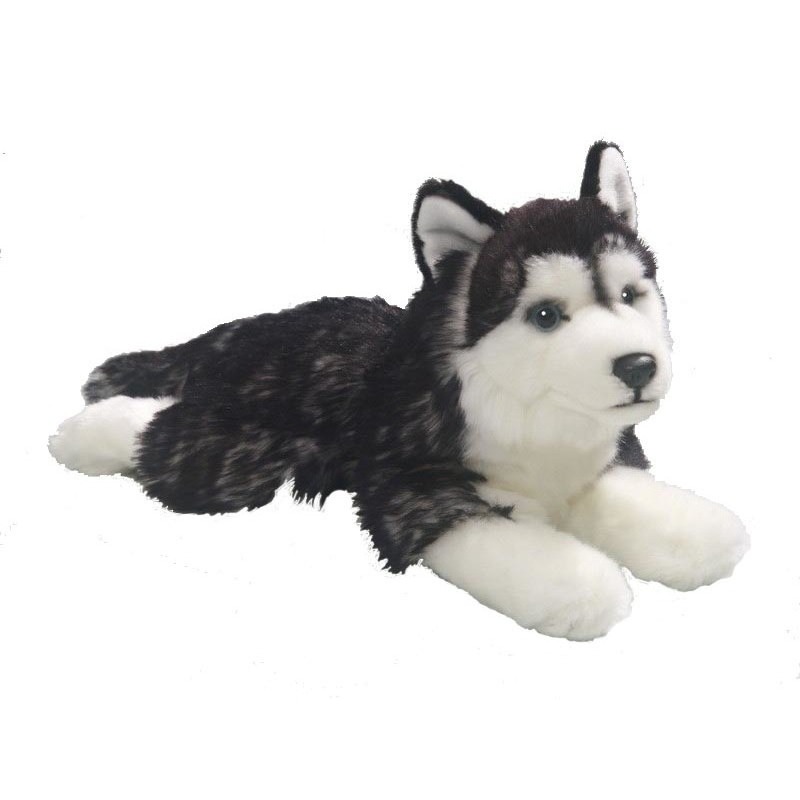 Husky honden knuffel - 32 cm - pluche - liggend - knuffelhond - knuffeldier -