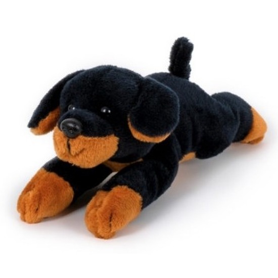 Pluche zwart/bruine rottweiler honden knuffel 13 cm speelgoed -