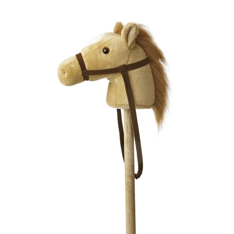 Pluche stokpaardje beige pony met geluid 94 cm -