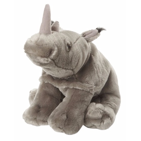 Knuffeldier Neushoorn - pluche - grijs - 18 cm - Safari dieren knuffels -