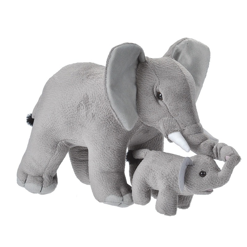 Pluche olifant met kalfje - knuffels - grijs - 38 cm - dierenknuffel -