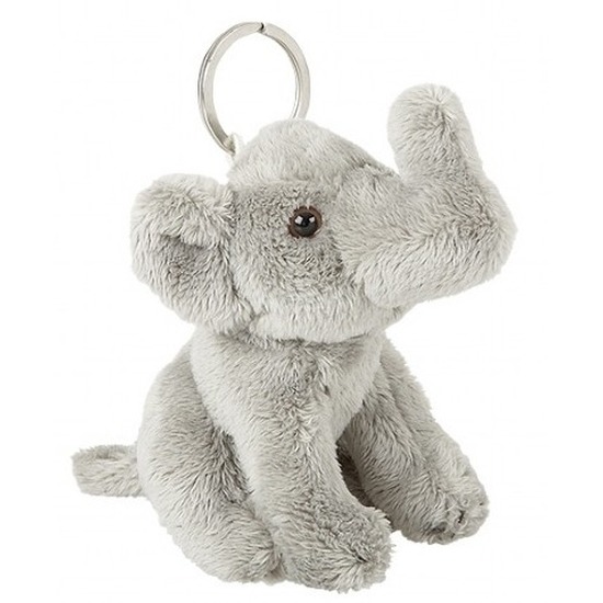 Pluche olifanten knuffel sleutelhanger - grijs - 10 cm -