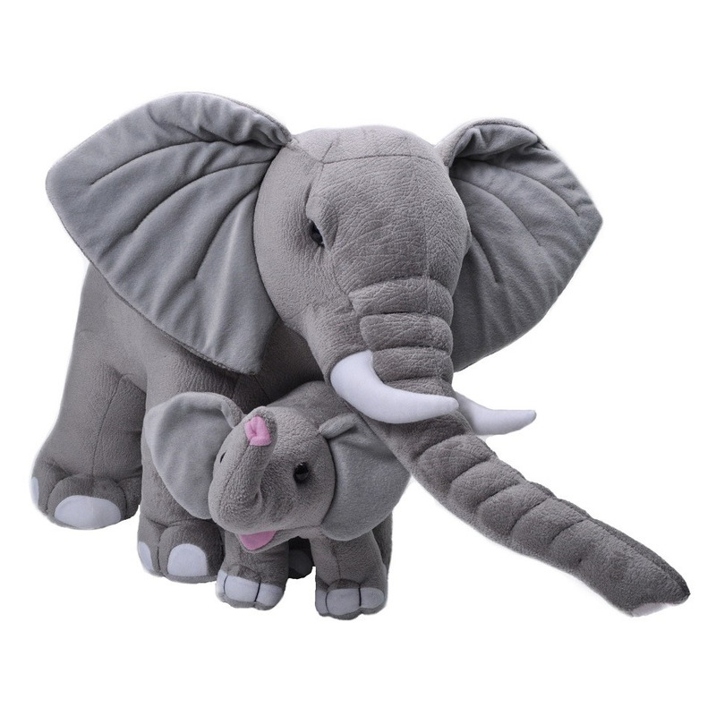 Pluche olifant met kalfje - knuffels - grijs - 76 cm - dierenknuffel -
