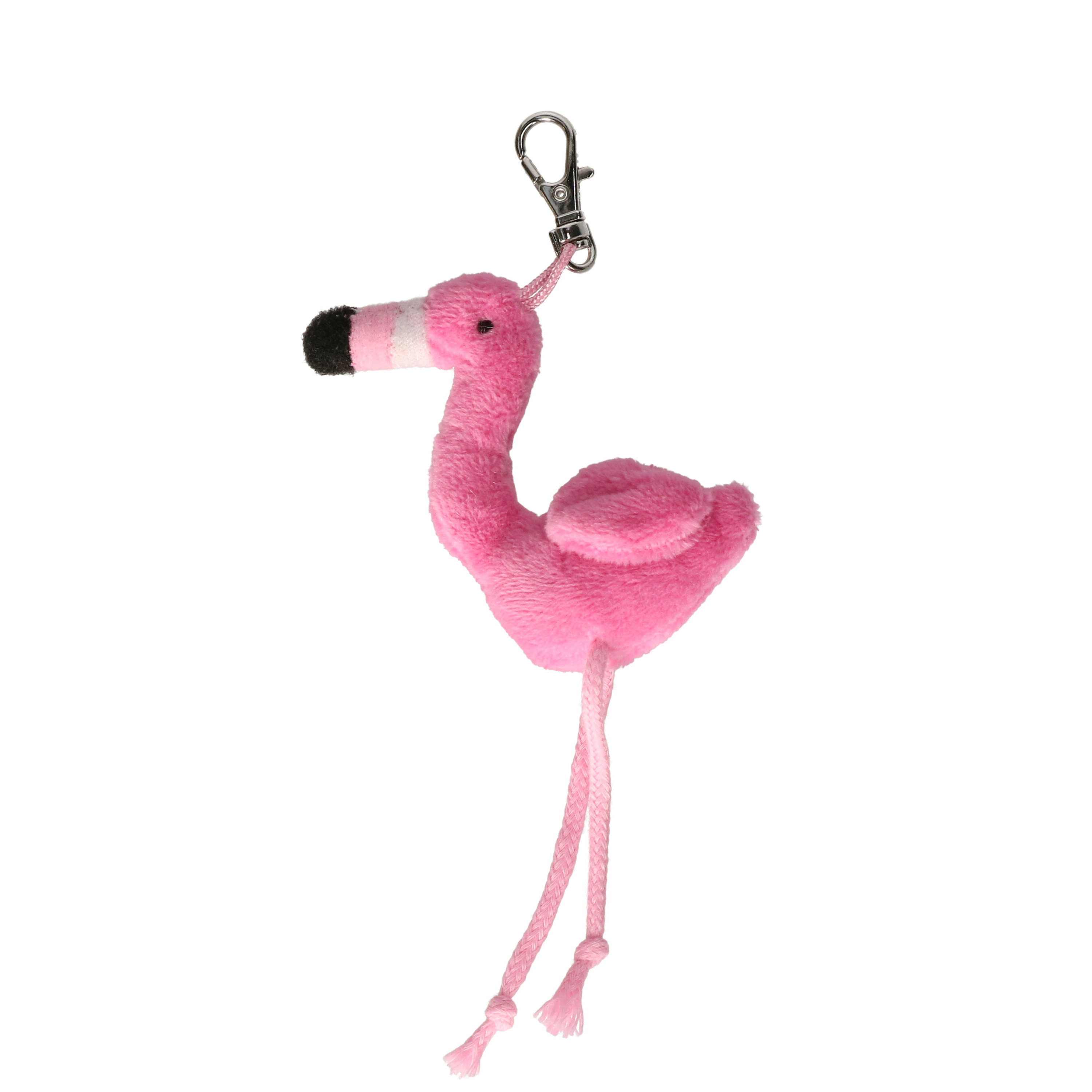 Knuffeldier Flamingo vogel sleutelhanger - pluche knuffeltjes - roze - 6 cm -