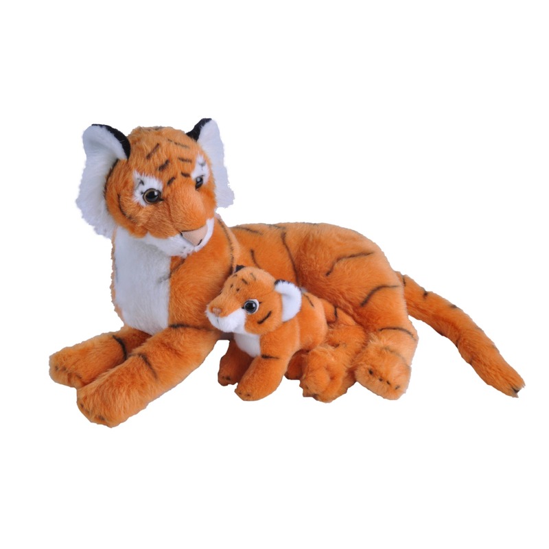 Pluche oranje tijger met welpje knuffels 38 cm speelgoed -