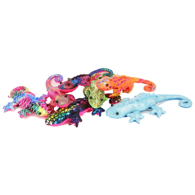 Nature Planet Pluche kameleon - knuffeldier - met glitters - 20 cm - bosdieren knuffel -