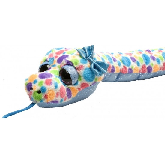 Pluche knuffel slang blauw gekleurde stippen 137 cm -