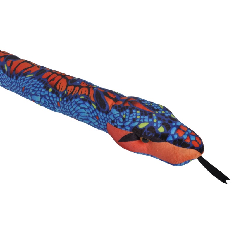 Wild Republic pluche slange knuffeldier - blauw/oranje - 137 cm - reptielen knuffels -