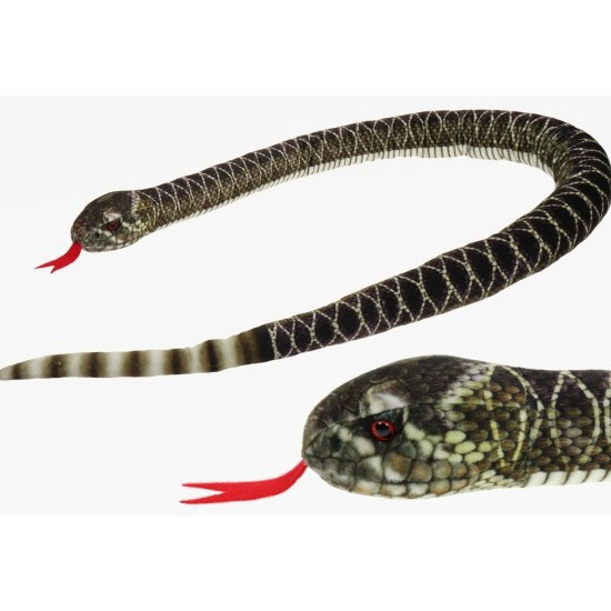 Pluche gestreepte ratelslang knuffel - 150 cm - Slangen reptielen knuffels -