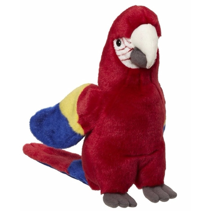 Nature Planet pluche papegaai knuffel - rood - 21 cm - vogels - dieren -