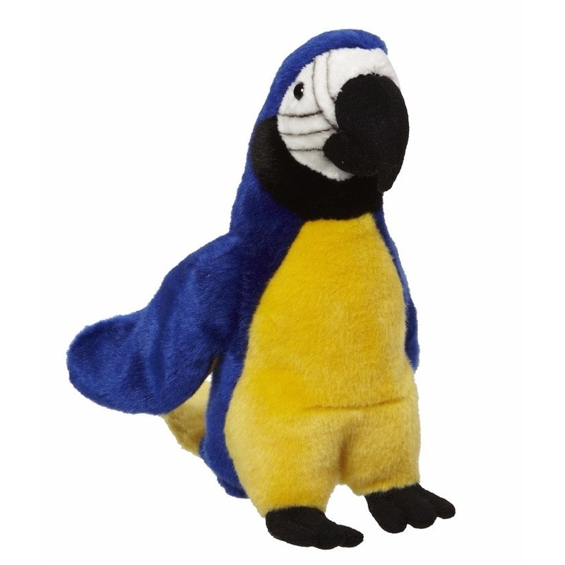 Nature Planet pluche papegaai knuffel - blauw - 21 cm - vogels - dieren -