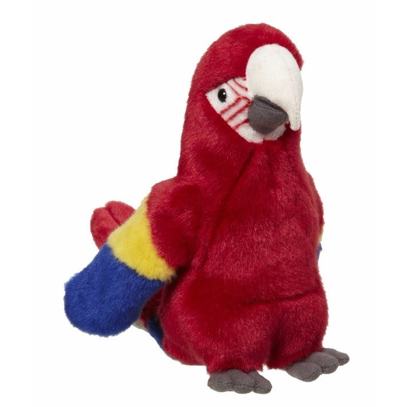 Nature Planet pluche papegaai knuffel - rood - 26 cm - vogels - dieren -