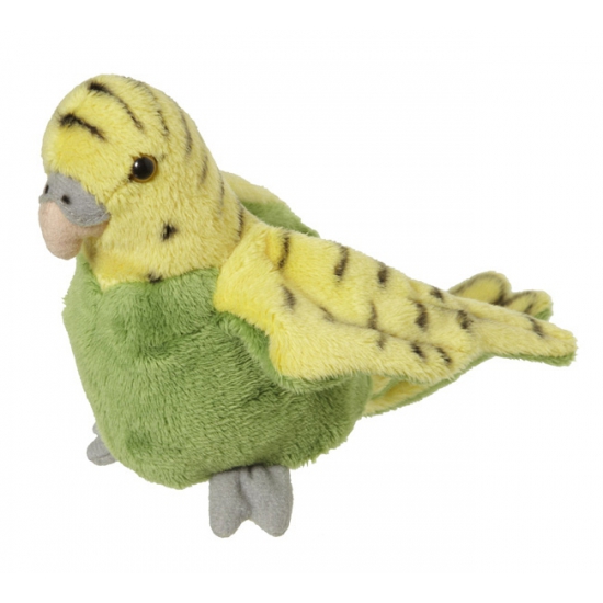 Knuffeldier Parkiet - pluche knuffel vogel - groen - 16 cm - huisdier -