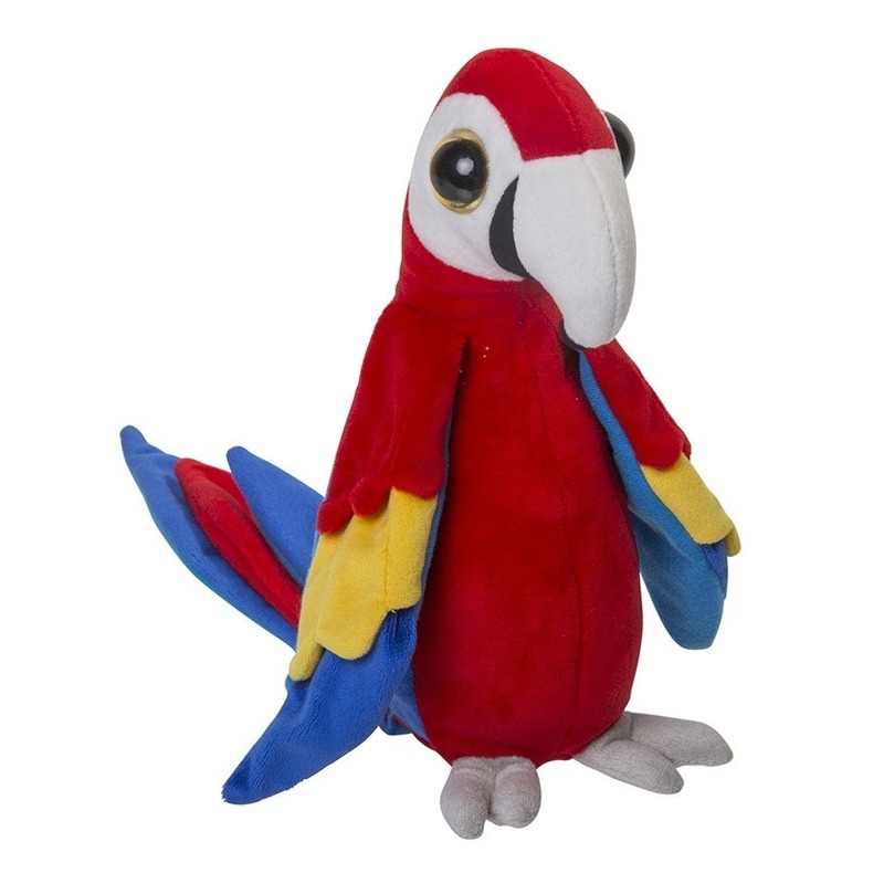 Nature Planet pluche papegaai knuffel - rood - 25 cm - vogels - dieren -