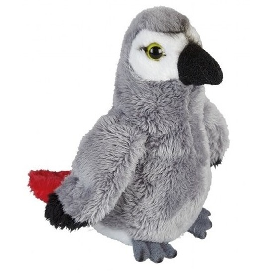 Pluche grijze roodstaartpapegaai knuffel - 15 cm - Papegaaien vogel knuffels -