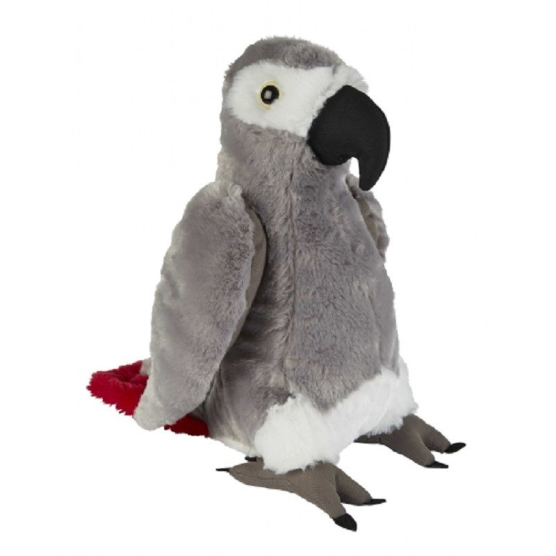 Pluche grijze roodstaartpapegaai knuffel - 30 cm - Papegaaien vogel knuffels -