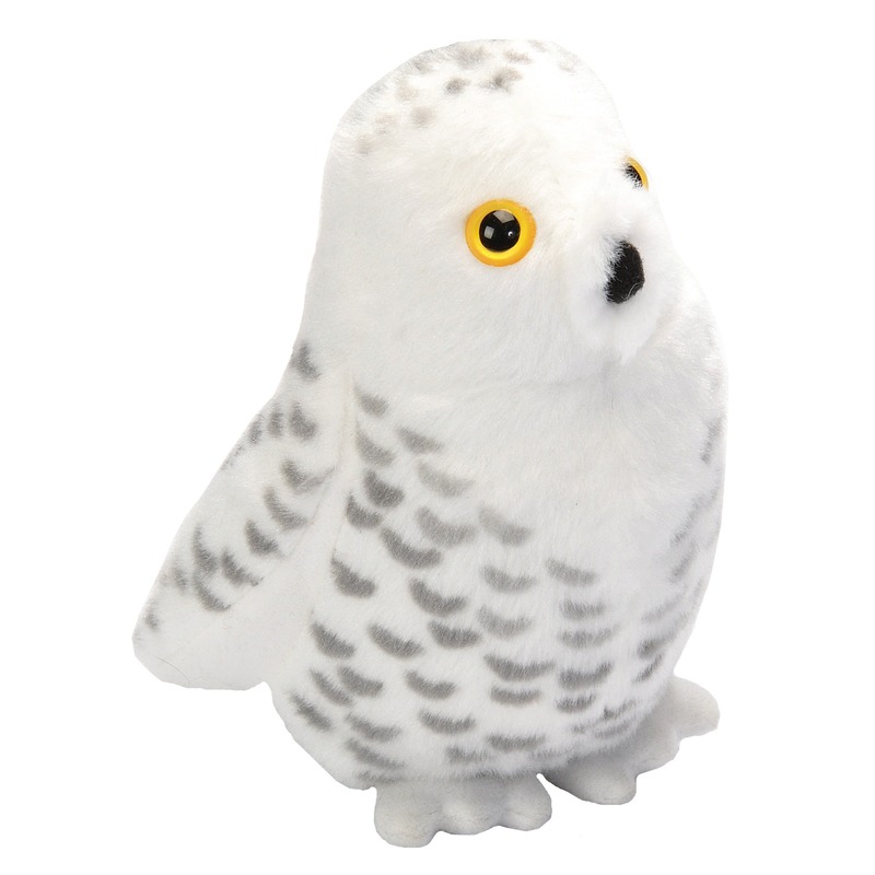 Wild Republic pluche witte sneeuwuil vogel knuffel met geluid - 13 cm - Vogels dieren knuffels -