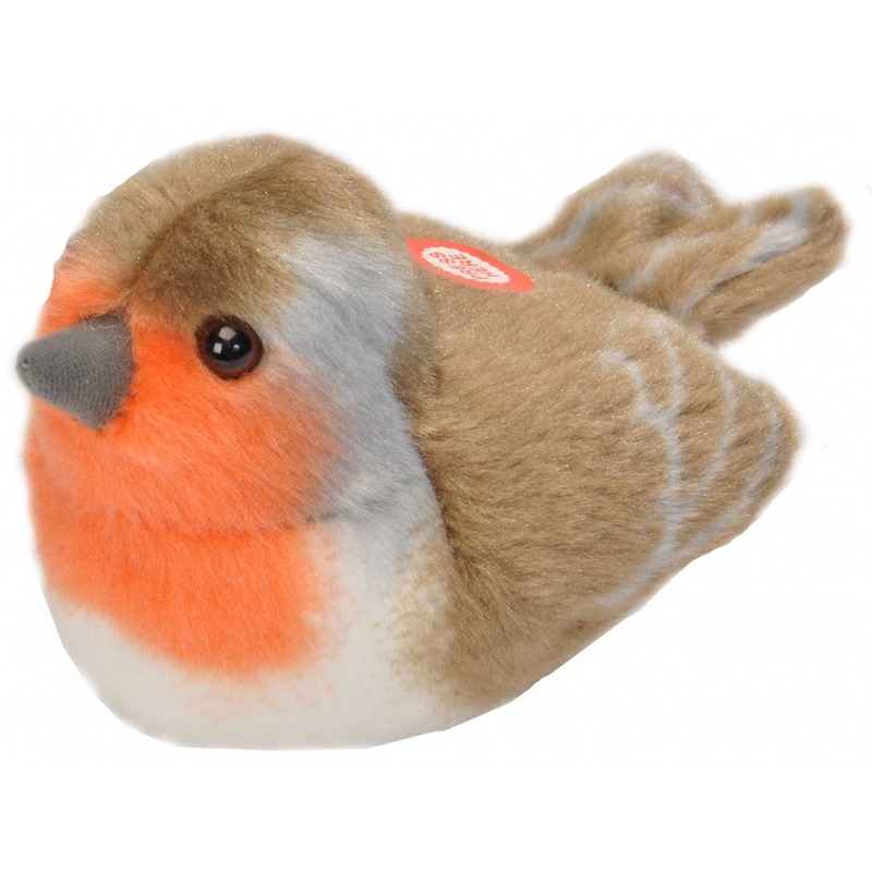Wild Republic pluche roodborstje knuffel - 14 cm - Vogels - zachte knuffels - met echt geluid -