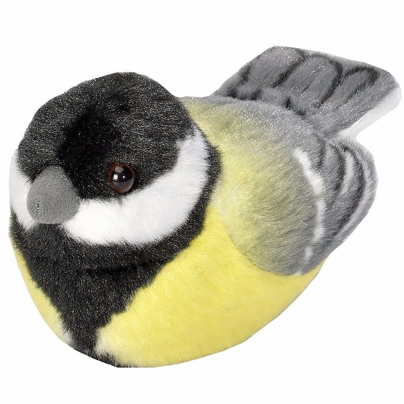 Wild Republic pluche koolmees knuffel - 14 cm - vogels - zachte knuffels - met echt geluid -